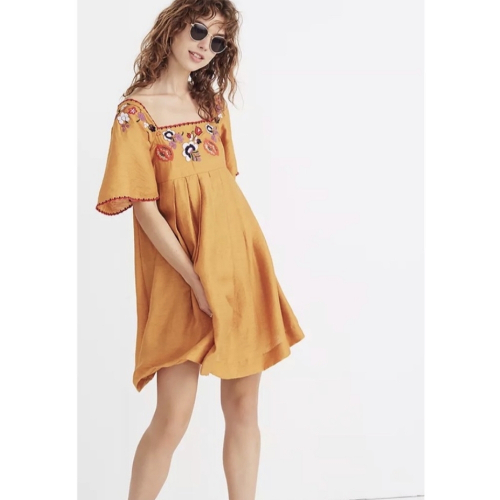 Madewell Floral Embroidered Babydoll Mini Dress XS